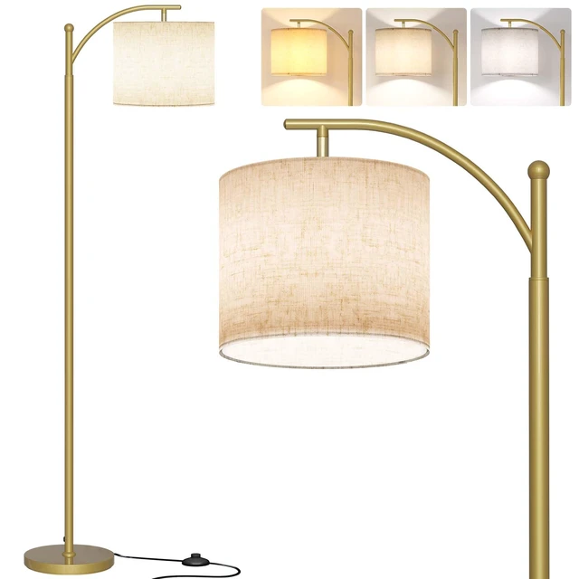 Main image of Arc Floor Lamp, Modern Floor Lamp with 9W 3 Color Temperatures Bulb Metal Standing Lamps with Adjustable Hanging Lampshade,Tall Floor Lamps for Living Room,Bedroom, Gold