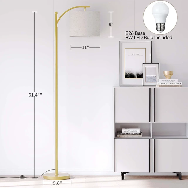 Alt view image 2 of 7 - Arc Floor Lamp, Modern Floor Lamp with 9W 3 Color Temperatures Bulb Metal Standing Lamps with Adjustable Hanging Lampshade,Tall Floor Lamps for Living Room,Bedroom, Gold