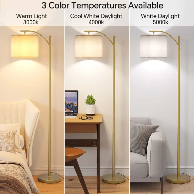 Alt view image 3 of 7 - Arc Floor Lamp, Modern Floor Lamp with 9W 3 Color Temperatures Bulb Metal Standing Lamps with Adjustable Hanging Lampshade,Tall Floor Lamps for Living Room,Bedroom, Gold