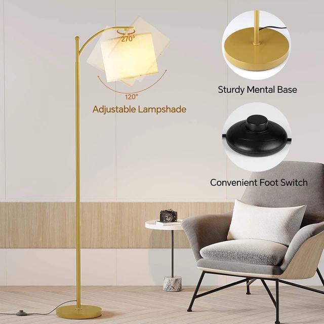 Alt view image 4 of 7 - Arc Floor Lamp, Modern Floor Lamp with 9W 3 Color Temperatures Bulb Metal Standing Lamps with Adjustable Hanging Lampshade,Tall Floor Lamps for Living Room,Bedroom, Gold