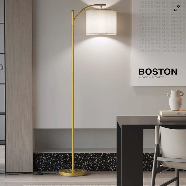 Alt view image 5 of 7 - Arc Floor Lamp, Modern Floor Lamp with 9W 3 Color Temperatures Bulb Metal Standing Lamps with Adjustable Hanging Lampshade,Tall Floor Lamps for Living Room,Bedroom, Gold