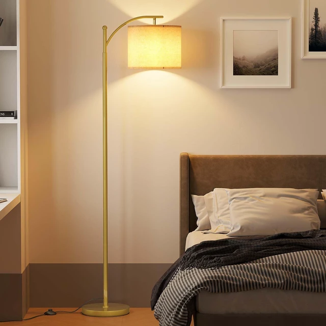 Alt view image 7 of 7 - Arc Floor Lamp, Modern Floor Lamp with 9W 3 Color Temperatures Bulb Metal Standing Lamps with Adjustable Hanging Lampshade,Tall Floor Lamps for Living Room,Bedroom, Gold