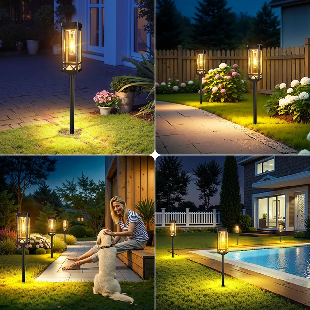 Alt view image 5 of 7 - Taller Solar Pathway Lights Outdoor, 6 Pack Upgraded Brighter Solar Garden Lights Solar Powered, Up to 15 Hours Outdoor Solar Lights for Yard Landscape Walkway Driveway Sidewalk (Warm White)