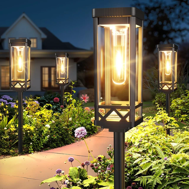 Alt view image 6 of 7 - Taller Solar Pathway Lights Outdoor, 6 Pack Upgraded Brighter Solar Garden Lights Solar Powered, Up to 15 Hours Outdoor Solar Lights for Yard Landscape Walkway Driveway Sidewalk (Warm White)