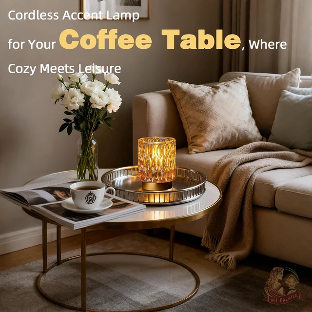 Alt view image 2 of 7 - Battery Operated Table Lamp Timer, Small Cordless Lamps Decorative, Amber Mini Crystal Lamp for Area No Plug, LED Battery Powered Lamps Wireless, Glass Accent Light for Bathroom Fireplace Shelf Decor