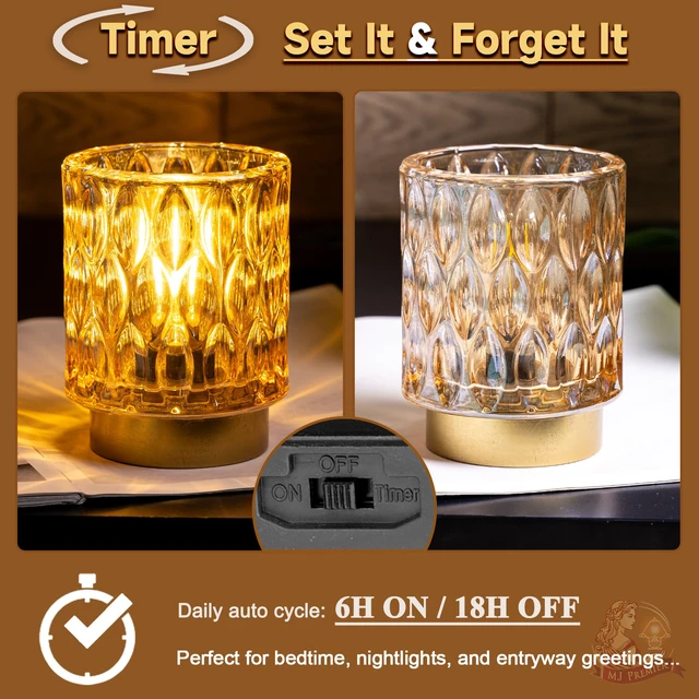Alt view image 7 of 7 - Battery Operated Table Lamp Timer, Small Cordless Lamps Decorative, Amber Mini Crystal Lamp for Area No Plug, LED Battery Powered Lamps Wireless, Glass Accent Light for Bathroom Fireplace Shelf Decor