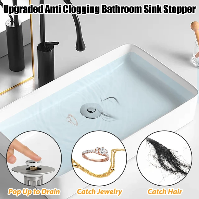 Alt view image 5 of 6 - 3 in 1 Pop Up Bathroom Sink Stopper, Bathroom Sink Drain Strainer with Removable Basket Hair Catcher, Universal Sink Plug Cover for 1.06 in to 1.6 in Drain, Brushed Nickel