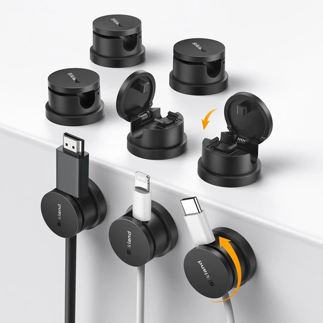 Main image of 8 Pack Snap-Lock Cable Clips, 360° Rotatable Cord Holder for Desk Anti-Pull-Out Cord Organizer, Adhesive Phone Charger Holder Cable Management For Nightstand Wall Car, Home Office Accessories