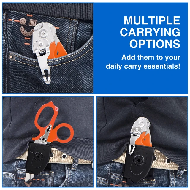 Alt view image 7 of 7 - Heavy Duty 6 in 1 Multifunctional Trauma Shears Foldable | Stainless Steel emergency response scissors | Survival Shears with Holster | Medical Trauma shears Tactical With Strap Cutter | Orange