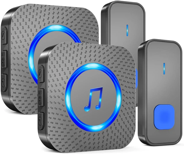 Main image of Wireless Doorbell with 2 receivers 2 Buttons,IP55 Waterproof Doorbell,1300 FT/400M Remote Doorbell,55 Chimes 5 Volume,Colorful LED Flashing,110 db Loud Volume,For Home/Classroom