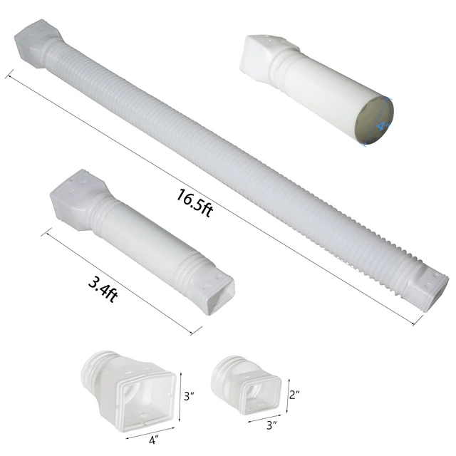 Alt view image 6 of 6 - 16.5ft Long Gutter Downspout Extensions Flexible, 4" Diameter Drain Downspout Extender, Down Spout Drain Extender for Rainwater Drainage, Extendable from 3.4ft to 16.5ft(1Pack, White)