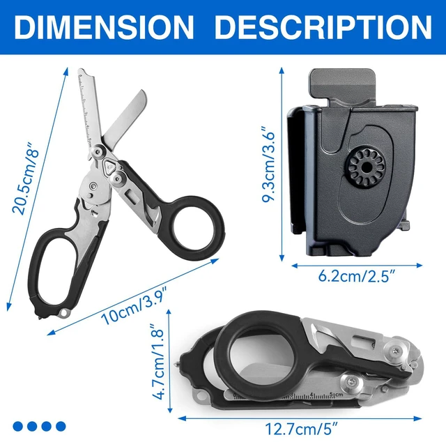 Alt view image 2 of 7 - Heavy Duty 6 in 1 Multifunctional Trauma Shears Foldable | Stainless Steel emergency response scissors | Survival Shears with Holster | Medical Trauma shears Tactical With Strap Cutter | Black
