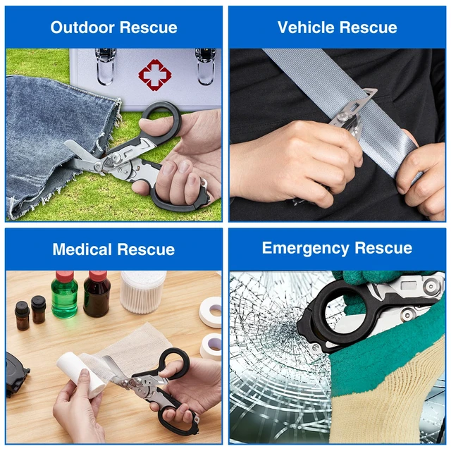 Alt view image 5 of 7 - Heavy Duty 6 in 1 Multifunctional Trauma Shears Foldable | Stainless Steel emergency response scissors | Survival Shears with Holster | Medical Trauma shears Tactical With Strap Cutter | Black