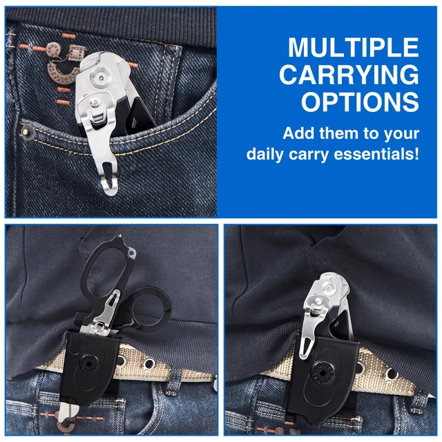 Alt view image 7 of 7 - Heavy Duty 6 in 1 Multifunctional Trauma Shears Foldable | Stainless Steel emergency response scissors | Survival Shears with Holster | Medical Trauma shears Tactical With Strap Cutter | Black