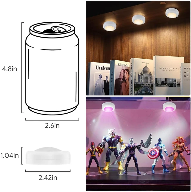 Alt view image 6 of 7 - 6 Pack LED Puck Lights Remote Control 16 Color Changeable Under Cabinet Lights, Battery Operated Lights Night Light with Dimmer & Timmer for Closet Bedroom Kitchen, White