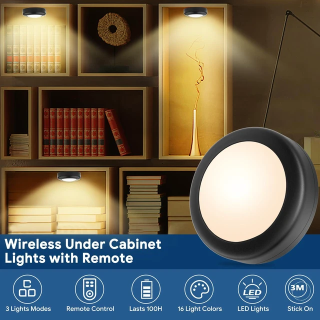 Alt view image 2 of 7 - 6 Pack LED Puck Lights Remote Control 16 Color Changeable Under Cabinet Lights, Battery Operated Lights Night Light with Dimmer & Timmer for Closet Bedroom Kitchen, Black