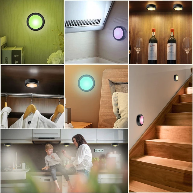 Alt view image 4 of 7 - 6 Pack LED Puck Lights Remote Control 16 Color Changeable Under Cabinet Lights, Battery Operated Lights Night Light with Dimmer & Timmer for Closet Bedroom Kitchen, Black
