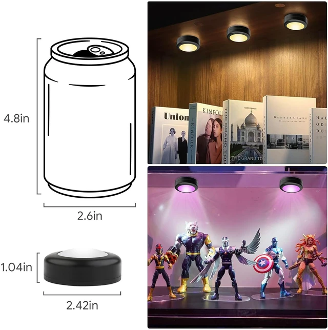 Alt view image 6 of 7 - 6 Pack LED Puck Lights Remote Control 16 Color Changeable Under Cabinet Lights, Battery Operated Lights Night Light with Dimmer & Timmer for Closet Bedroom Kitchen, Black