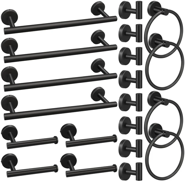 Main image of 20pcs Bathroom Hardware Set, Matte Black Bathroom Hardware Set, Including 16" Hand Towel Bars, Toilet Paper Holders, Towel Rings, Robe Towel Hooks