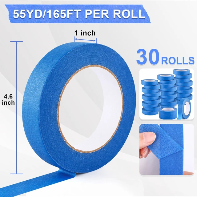 Alt view image 2 of 7 - 30 Rolls Painters Tape 1 Inch Wide, Blue Masking Tape for Painting 55yds UV Resistant, No Residue, Sharp Lines, Multi-Surface Blue Painters Tape for Wall Painting, Home, Indoor and Outdoor