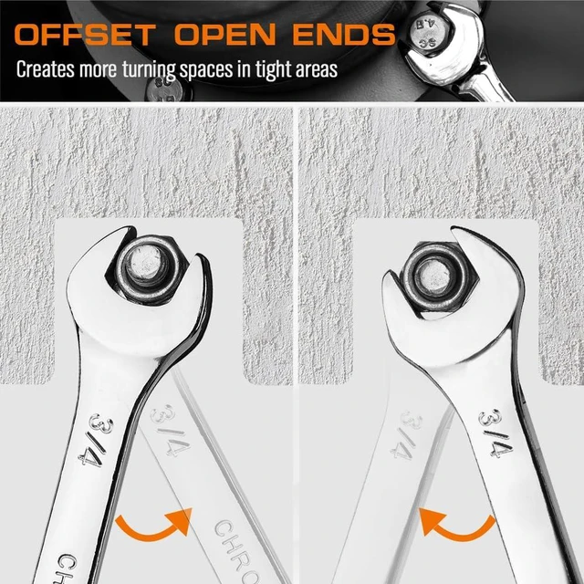 Alt view image 3 of 6 - 15-Piece SAE Wrench Sets, Premium Combination Wrench Set Metric 1/4in-1 in, Max Torque, 12-Point, Chrome Vanadium Steel, with Storage Rack