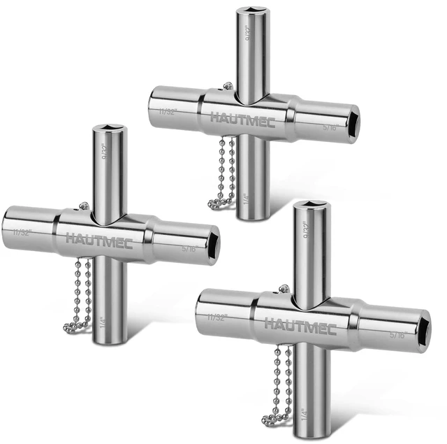 Main image of 3pcs 4 Way Sillcock Water Key Faucet Valve Tool Spigot Key 1/4", 9/32", 5/16", 11/32" PL0028-3