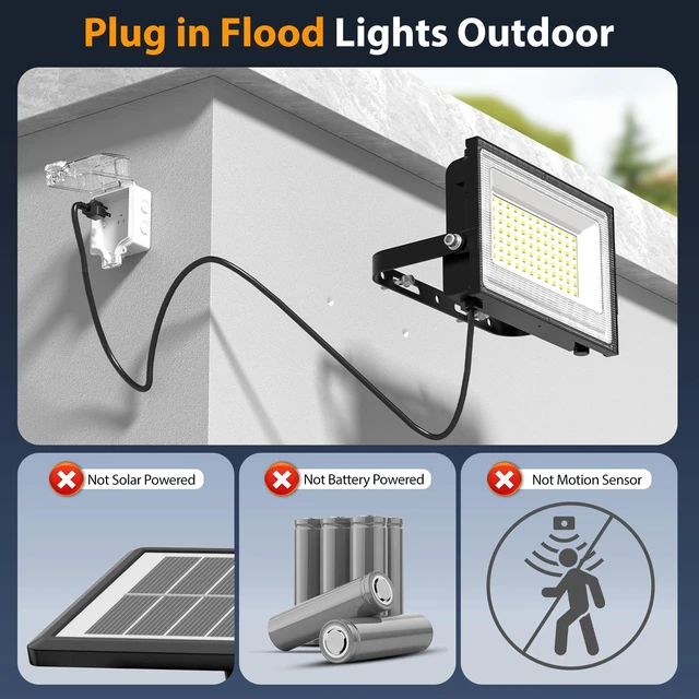 Alt view image 2 of 7 - 80W Flood Lights Outdoor,8000lm Bright LED Work Light with Plug,Daylight White LED Flood Lighting, IP66 Waterproof Security Yard Lights for Garage Stadium 2 Pack