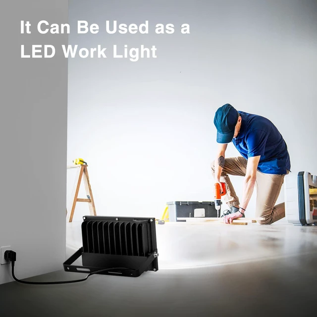 Alt view image 7 of 7 - 80W Flood Lights Outdoor,8000lm Bright LED Work Light with Plug,Daylight White LED Flood Lighting, IP66 Waterproof Security Yard Lights for Garage Stadium 2 Pack
