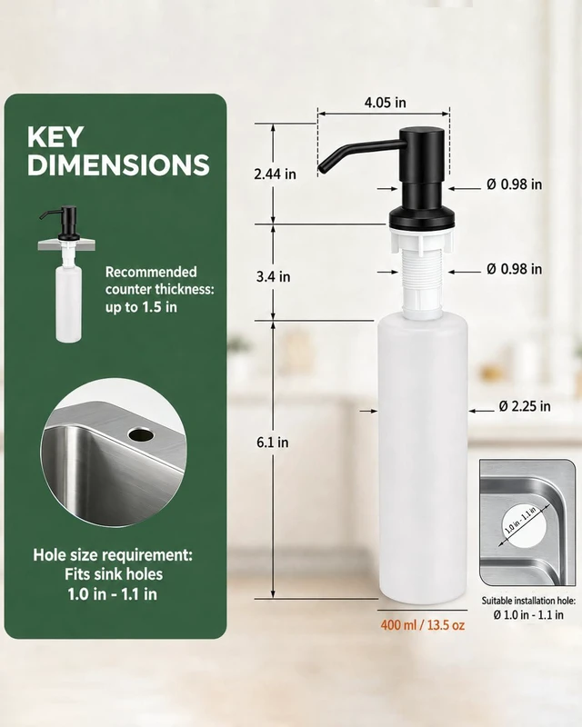 Alt view image 6 of 7 - Kitchen Faucet with Pull Down Sprayer and Soap Dispenser, Black 304 Stainless Steel Single Handle with 3 Spray Modes, 18-Inch Hose, 10-Inch Deck Plate