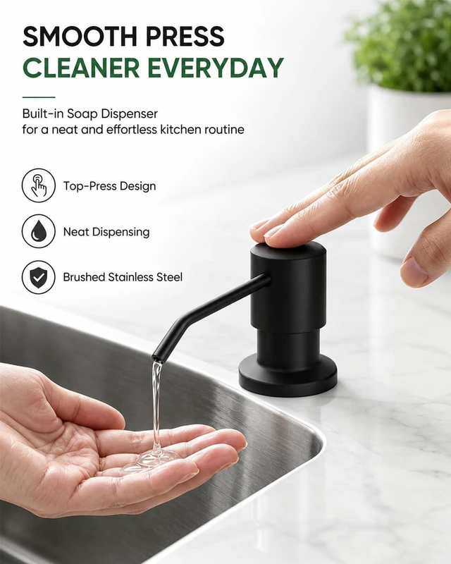 Alt view image 4 of 7 - Kitchen Faucet with Pull Down Sprayer and Soap Dispenser, Black 304 Stainless Steel Single Handle with 3 Spray Modes, 18-Inch Hose, 10-Inch Deck Plate