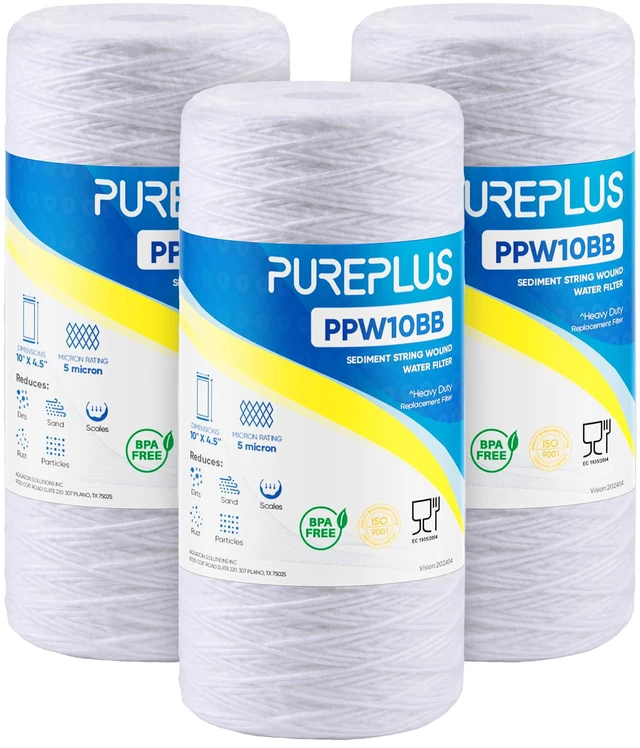 Main image of 5 Micron 10 x 4.5 Whole House Water Filter for Well Water 3 Pack Compatible with WPX5BB97P, PC10, 355214-45, 355215-45, WP10BB97P, WP5BB97P. Recognized Certification Food Grade Material