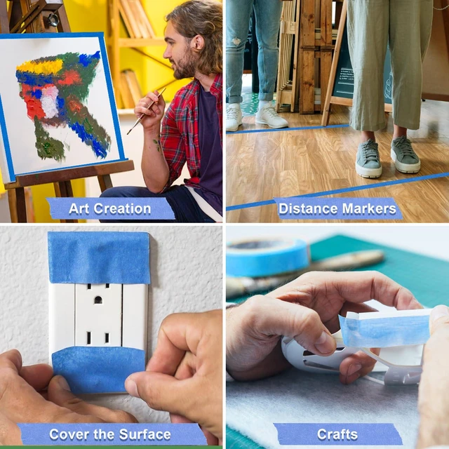 Alt view image 7 of 7 - 30 Rolls Painters Tape 1 Inch Wide, Blue Masking Tape for Painting 55yds UV Resistant, No Residue, Sharp Lines, Multi-Surface Blue Painters Tape for Wall Painting, Home, Indoor and Outdoor