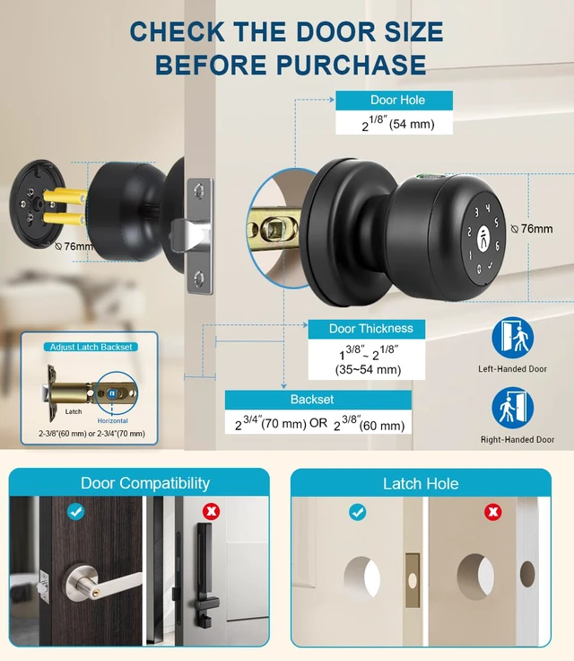 Alt view image 6 of 7 - Smart Door Knob with Lock,Keyless Entry Fingerprint Door Lock,Morden Black Smart Lock with Auto-Lock, App, Key, Fingerprint Door Locks with Keypad for Front Door, Apartment, Hotel, Interior, Exterior