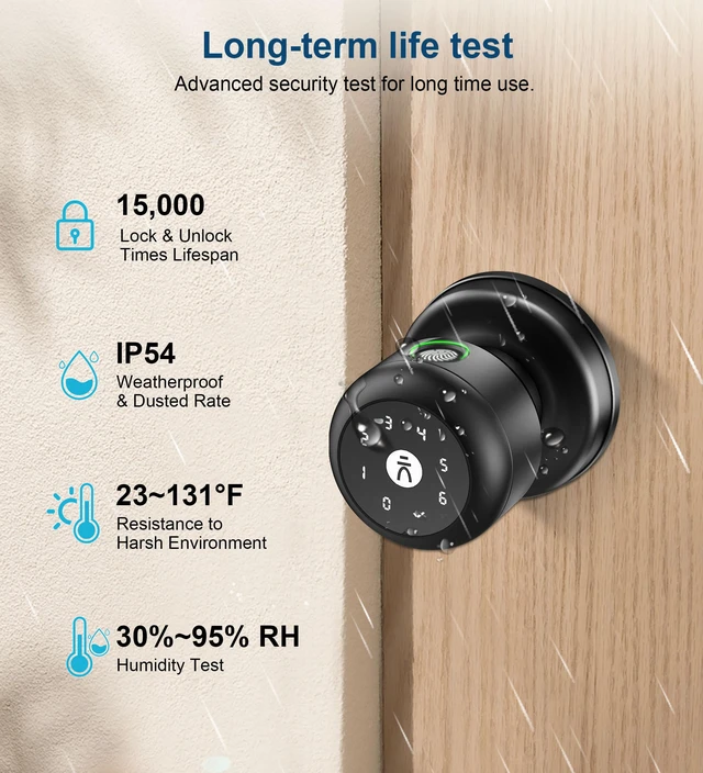 Alt view image 3 of 7 - Smart Door Knob with Lock,Keyless Entry Fingerprint Door Lock,Morden Black Smart Lock with Auto-Lock, App, Key, Fingerprint Door Locks with Keypad for Front Door, Apartment, Hotel, Interior, Exterior
