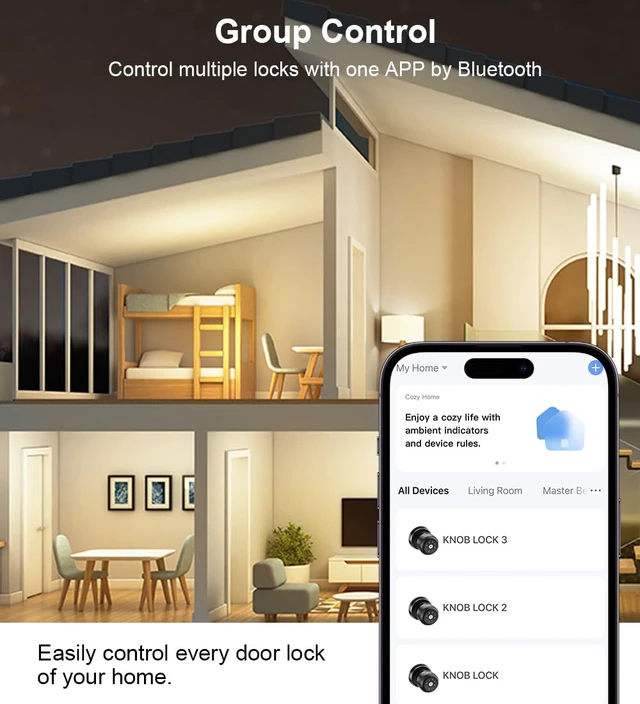 Alt view image 7 of 7 - Smart Door Knob with Lock,Keyless Entry Fingerprint Door Lock,Morden Black Smart Lock with Auto-Lock, App, Key, Fingerprint Door Locks with Keypad for Front Door, Apartment, Hotel, Interior, Exterior