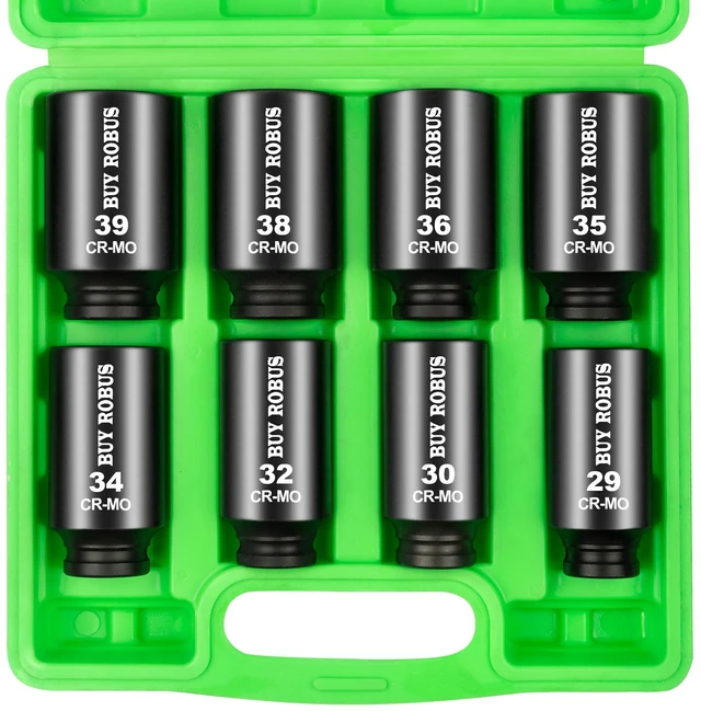 Main image of Axle Nut Impact Socket Set, 1/2" Drive Deep 12 Point 8-Piece Metric 29mm, 30mm, 32mm, 34mm, 35mm, 36mm, 38mm, 39mm Socket, Large Socket Set with Storage Case for Auto Repair, Removing
