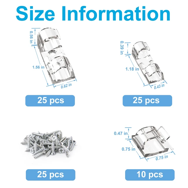 Alt view image 2 of 6 - Adhesive Cable Clips Clear (M&L Sizes, 60 PCS), Indoor/Outdoor Outdoor Light Clips Cord Clips for Wires on Wall, Wire Holders for Cords, USB, Power Cable, PC, Ethernet, TV-Coax, LED Light