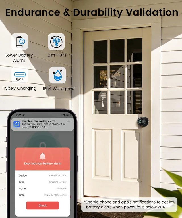 Alt view image 3 of 7 - Smart Door Knob with Lock, Keyless Entry Fingerprint Door Lock, Dark Black Smart Lock with Auto-Lock, App, Key, Fingerprint Door Locks for Front Door, Garage, Apartment, Hotel, Interior, Exterior