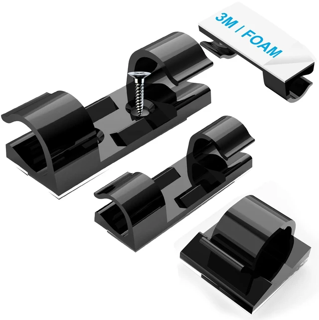 Main image of Adhesive Cable Clips Black (M&L Sizes, 60 PCS), Indoor/Outdoor Outdoor Light Clips Cord Clips for Wires on Wall, Wire Holders for Cords, USB, Power Cable, PC, Ethernet, TV-Coax, LED Light