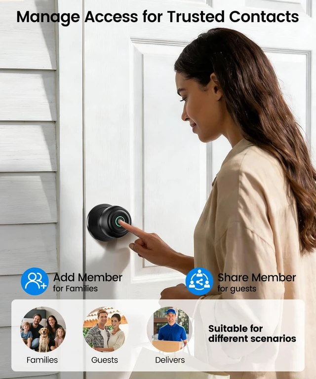 Alt view image 7 of 7 - Smart Door Knob with Lock, Keyless Entry Fingerprint Door Lock, Dark Black Smart Lock with Auto-Lock, App, Key, Fingerprint Door Locks for Front Door, Garage, Apartment, Hotel, Interior, Exterior