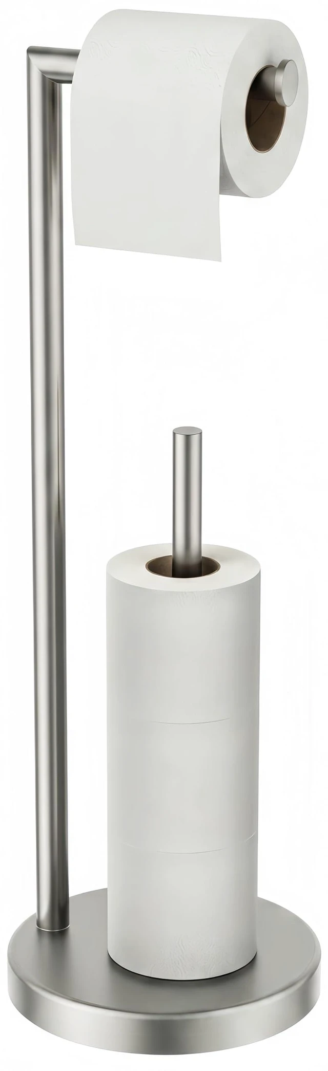 Main image of Toilet Paper Holder Stand with Storage for 4 Rolls, Brushed Nickel Modern Freestanding SUS 304 Stainless Steel Bathroom Tissue Roll Organizer with Heavy Anti-Slip Weighted Base