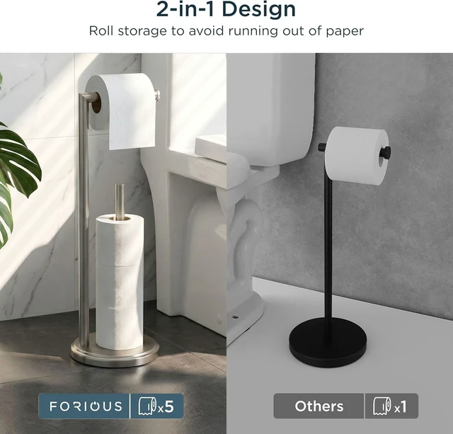 Alt view image 6 of 6 - Toilet Paper Holder Stand with Storage for 4 Rolls, Brushed Nickel Modern Freestanding SUS 304 Stainless Steel Bathroom Tissue Roll Organizer with Heavy Anti-Slip Weighted Base