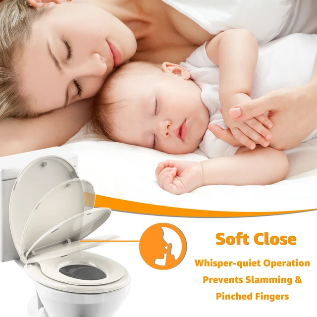 Alt view image 2 of 6 - Potty Training Seat Built-in Toilet Seat, Round Toilet Seat 16.5inch with Baby Seat 2 in 1 Soft Close Quiet No Slapping, Magnetic Absorption, Easy Installation for Bottom Fixing ToiletAlmond