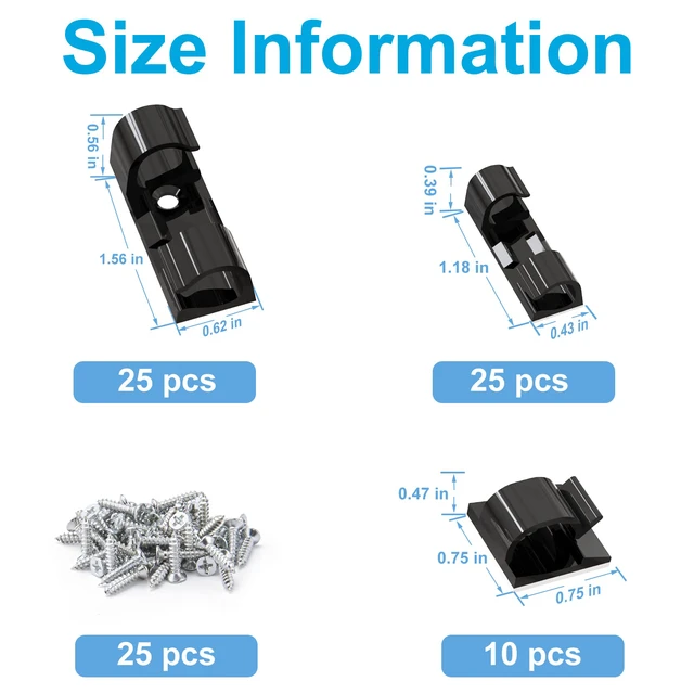Alt view image 2 of 6 - Adhesive Cable Clips Black (M&L Sizes, 60 PCS), Indoor/Outdoor Outdoor Light Clips Cord Clips for Wires on Wall, Wire Holders for Cords, USB, Power Cable, PC, Ethernet, TV-Coax, LED Light