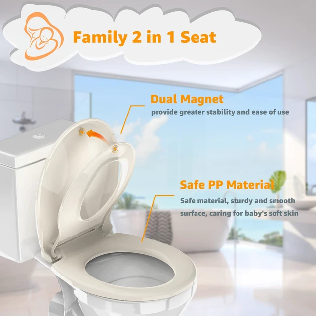Alt view image 3 of 6 - Potty Training Seat Built-in Toilet Seat, Round Toilet Seat 16.5inch with Baby Seat 2 in 1 Soft Close Quiet No Slapping, Magnetic Absorption, Easy Installation for Bottom Fixing ToiletAlmond
