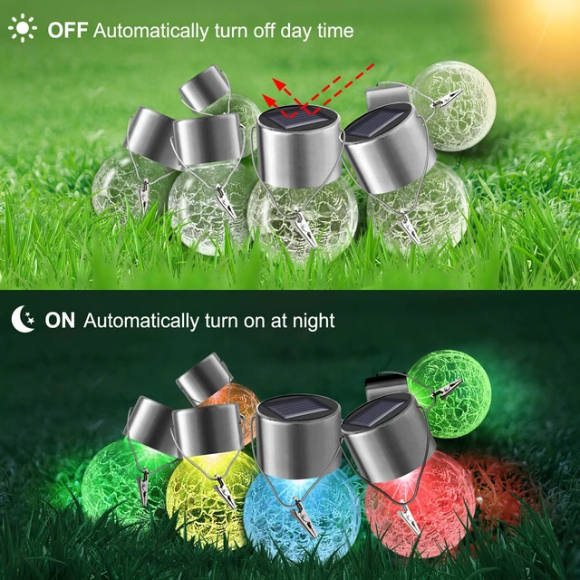 Alt view image 2 of 7 - Solar Lights Outdoor Hanging Decorative Globe 8 Pack, Waterproof Solar Lantern with Handle and Clip, Solar Powered Glass Ball Lights for Garden Yard Fence Tree Umbrella Holiday Décor, Color Changing