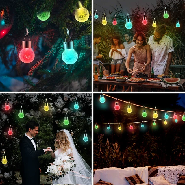 Alt view image 7 of 7 - Solar Lights Outdoor Hanging Decorative Globe 8 Pack, Waterproof Solar Lantern with Handle and Clip, Solar Powered Glass Ball Lights for Garden Yard Fence Tree Umbrella Holiday Décor, Color Changing