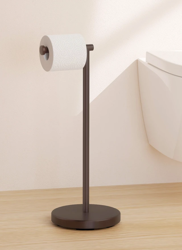 Main image of Bronze Toilet Paper Holder Stand, Heavy Base, 18/8 Stainless Steel Freestanding Design, Anti-Slip Padded Base, 1-Minute No-Drill Assembly, Fits All Roll Sizes, Compact 8-Inch Base