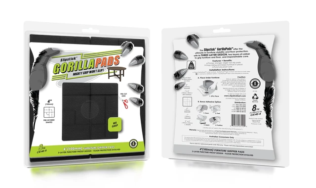 Alt view image 2 of 6 - GorillaPads Non Slip Furniture Pads/Floor Grippers (Set of 8 Non Skid Floor Protectors) Pre-Scored to Cut to Multiple Size, 4 Inch Square, Black, CB140-8