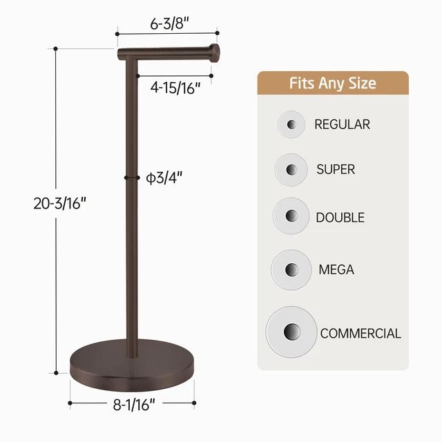 Alt view image 4 of 7 - Bronze Toilet Paper Holder Stand, Heavy Base, 18/8 Stainless Steel Freestanding Design, Anti-Slip Padded Base, 1-Minute No-Drill Assembly, Fits All Roll Sizes, Compact 8-Inch Base